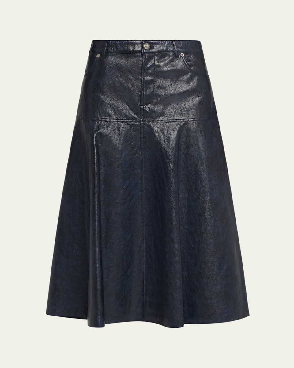 Rhea Circle-Cut Faux Leather Midi Skirt